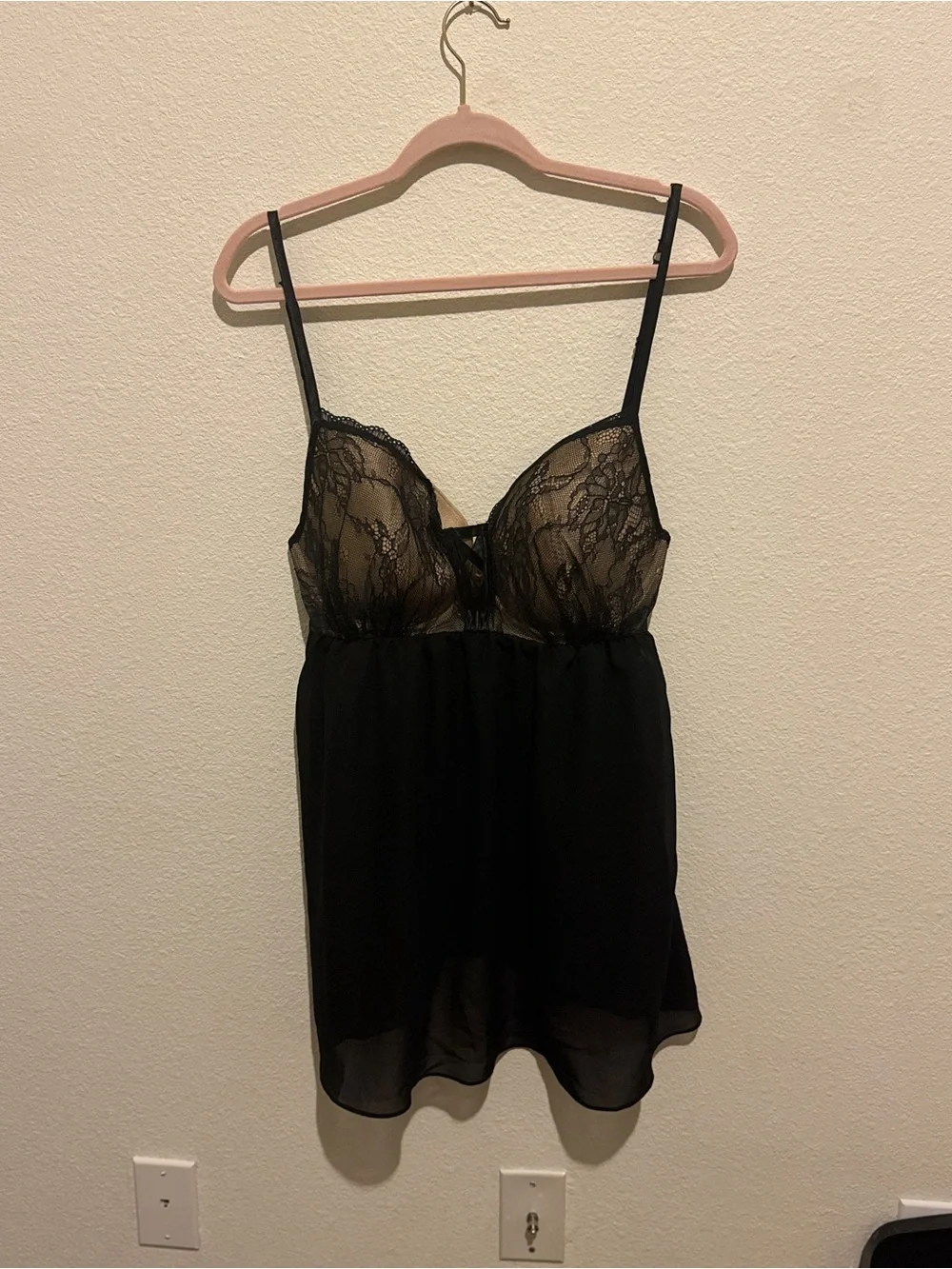 Cacique Black Lace & Chiffon Babydoll Chemise